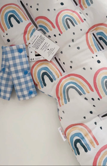 Rainbows with Vintage Blue Gingham - Custom Order - Made to fit or Universal Pram Liner