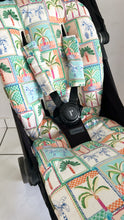 Load image into Gallery viewer, Tropical Palms with Olive Check - Made to fit or Universal pram liner - Custom Order