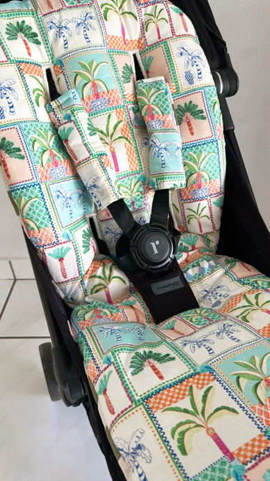 Tropical Palms with Olive Check - Made to fit or Universal pram liner - Custom Order