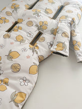 Load image into Gallery viewer, Lemon Blossom with Sage Linen - Custom Order - Made to fit or Universal Pram Liner