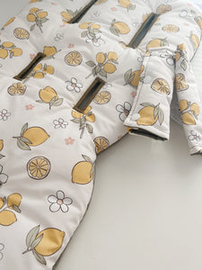 Lemon Blossom with Sage Linen - Custom Order - Made to fit or Universal Pram Liner