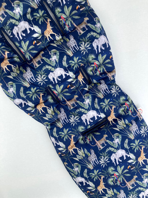 Night Safari with Navy Linen - Made to fit or Universal Pram Liner - Custom Order